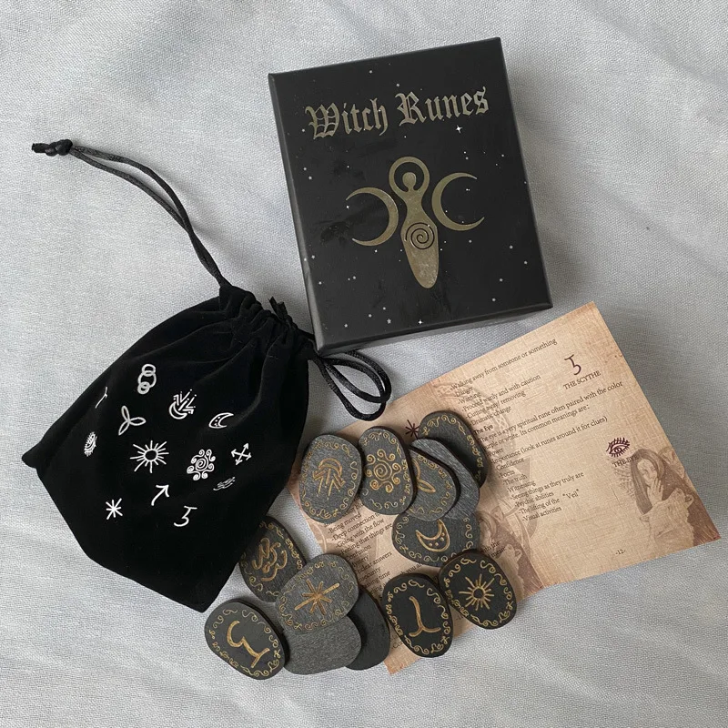 

New 15 Pcs Wood Runes Stone Set Witches Rune Set Engraved Rune Symbol for Meditation Divination Rune Stones Set with Storage Bag