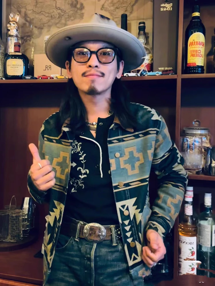 RRL 30-летие в западном стиле жаккардовая джинсовая куртка американском ретро