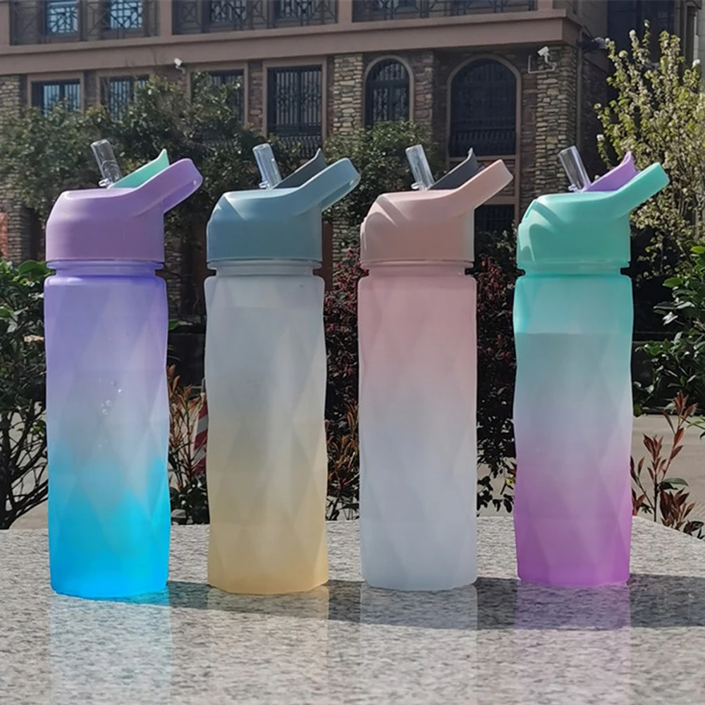 

Large Capacity Water Bottle Straw Cup Plastic Water Cup Rainbow Gradient Frosted Outdoor Sports Student Couple Cup Kettle