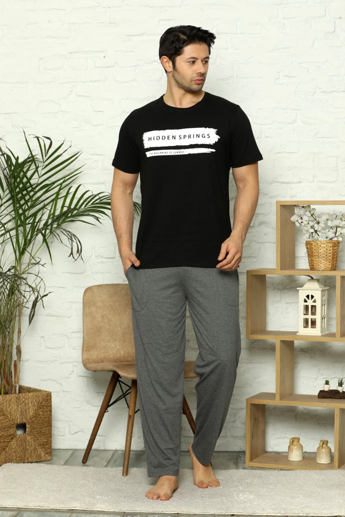 Spring Summer Men's Cotton Pajamas Letter Striped Sleepwear Cartoon Pajama Sets Casual Sleep & Lounge Pyjamas Plus Size 2XL Pajamas