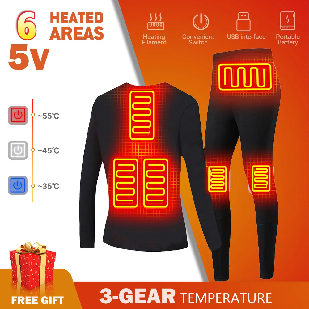 

Heating Thermal Underwear Suit Heated Underwear Motorcycle Jacket Undershirt USB Electric 6 Areas Heated Fleece Liner Clothing