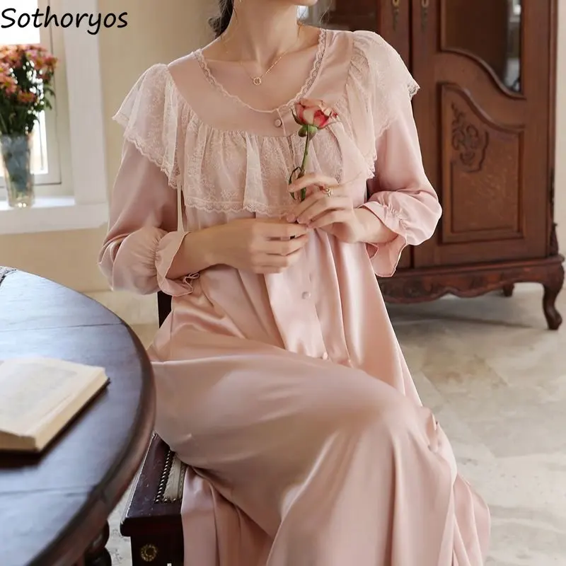 

O-neck Simple Sleepshirts Women Solid Loose Casual Ruffles Design Elegant Gentle Soft French Sleepwear Sexy Thin New Spring Chic