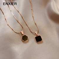 enxier geometric black square pendent stainless steel necklaces for women men rose gold color clavicle chains party jewelry