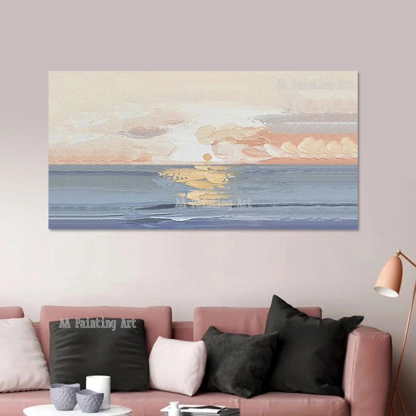 

Unframed 100% Hand Painted Sunset Scenery Knife Acrylic Canvas Painting Wall Picture Art Seascape Artwork Entrance Decoration