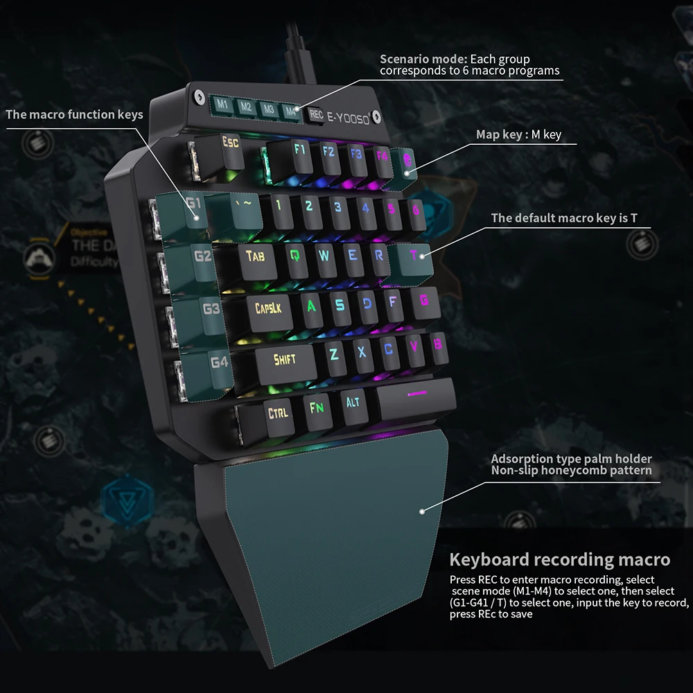 44 keys usb wired left hand keyboard single hand keyboard mechanical keypad game keyboard for mobile tablet laptop pubg game lol free global shipping