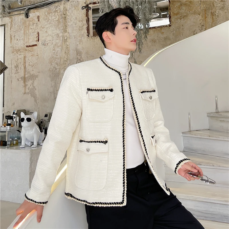 

Men's Korean Fashion Top Autumn Winter Jacket Casual 2023 New Chic Round Neck Single Breasted Long Sleeve Male Tops Clothing O64