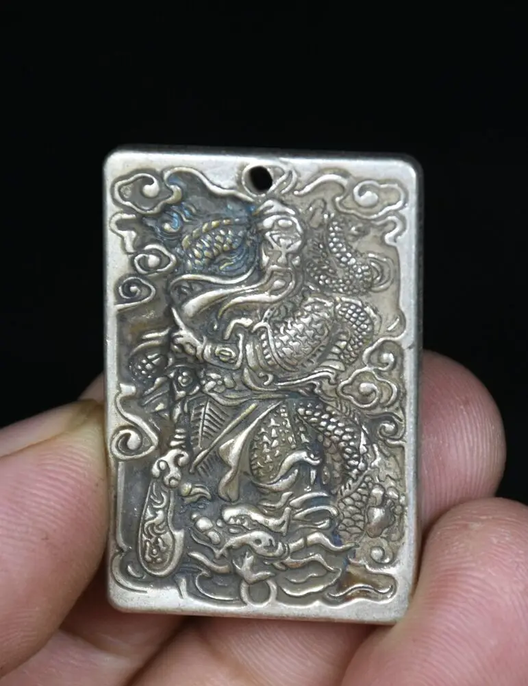 3 8 см старое китайское серебряное ожерелье с подвеской по фэн-шуй Экзорцизм Гуань