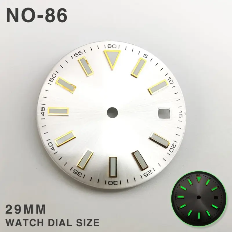 Mod 29MM 369 60Minute Green Luminous Sterile Watch Dial Date Window Literally Fits for 2813 8215 8200 Men's Automatic Movement