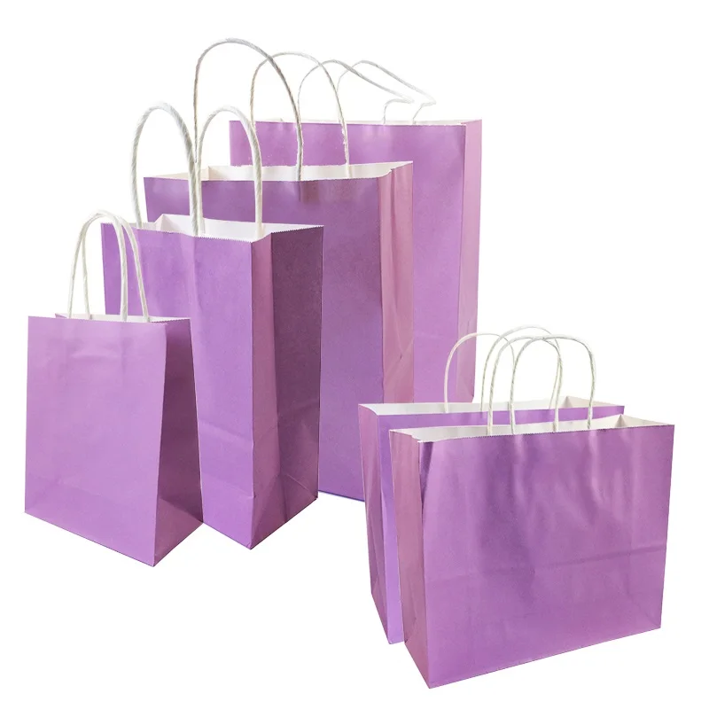 10 Pcs/lot Purple Paper Bags Gift Bags With Handles 6 Size for Gifts Shops  Recyclable Bags Environmental Protection Bag
