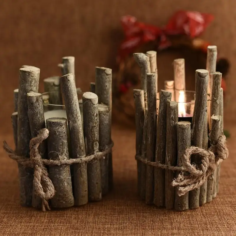 

Table Candle Stand Christmas Style Multifunctional Vintage Creative Wooden Handicrafts Home Decoration Candle Holders Solid Wood