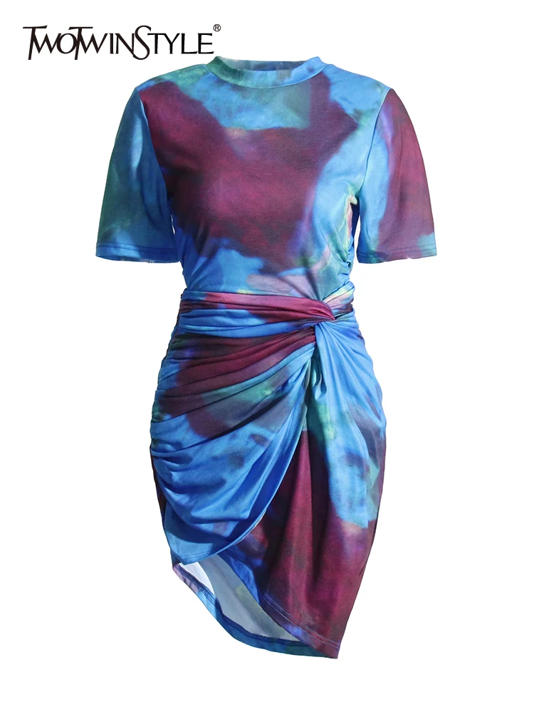 

Женский комплект из двух предметов TWOTWINSTYLE, топ с круглым вырезом и короткими рукавами, юбка трапециевидной формы с высокой талией, летний комплект, новинка