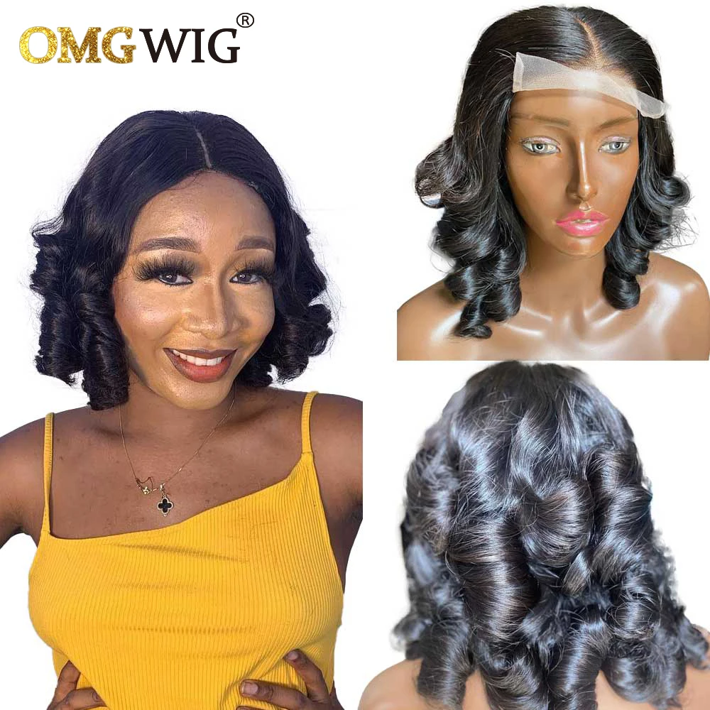 

Short Bob Curly Human Hair Wigs For Women 4x4 Closure Wig HD Transparent Lace Frontal Wig Bouncy Curly Funmi Hair Lace Front Wig