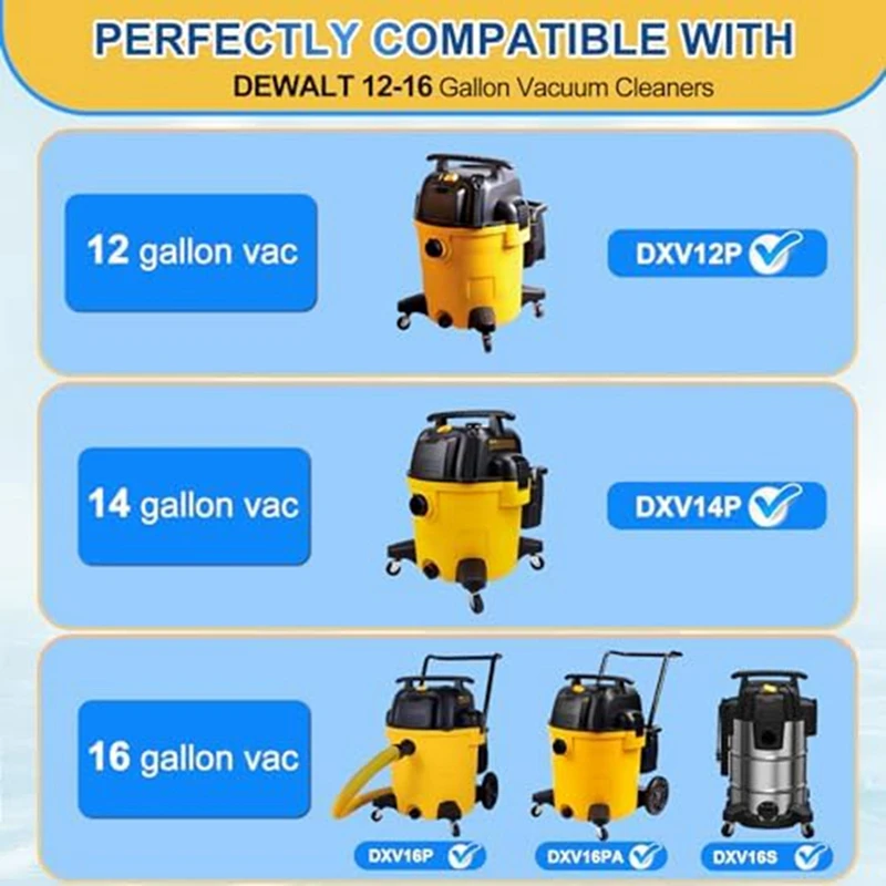 Детали для пылесоса Dewalt 12-16 галлонов влажный/сухой вакуум одноразовый