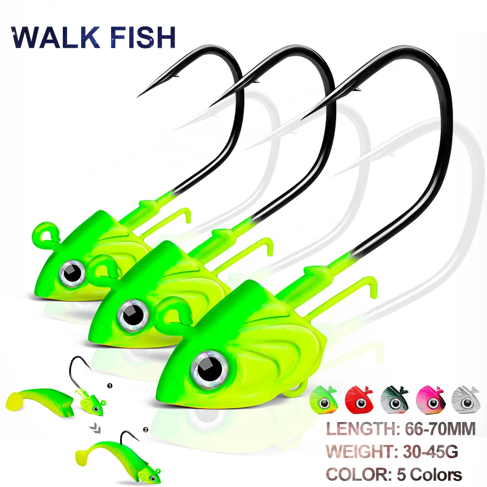 

WALK FISH 1 шт. рыболовный крючок со свинцовой головкой, 30 г, 35 г, 45 г, металлический джиг, мягкий червь с бородкой, рыболовные крючки, противовесное дно, рыба