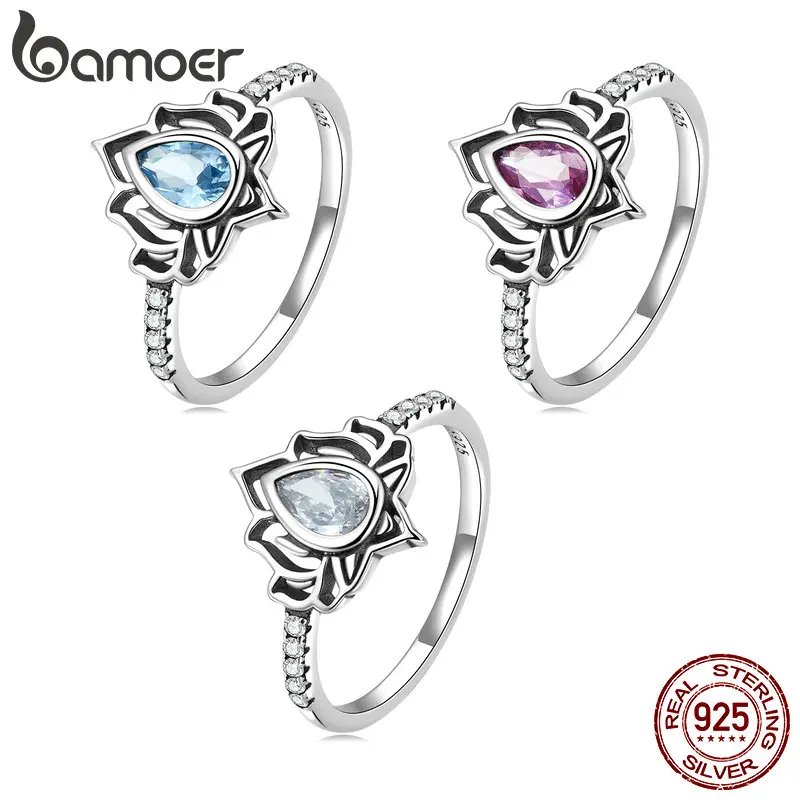 Серебряное кольцо BAMEOR 925 пробы цветок лотоса Йога высокая полировка тусклые