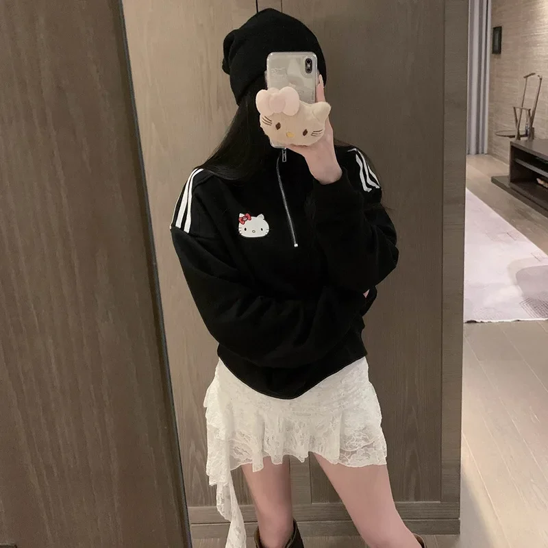 Женская толстовка с воротником-стойкой в стиле аниме Hello Kitty шикарные женские
