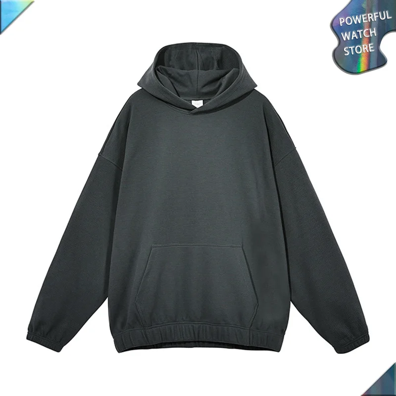 

2022 Autumn Winter New Heavyweight 360G Waffle Hoodies Casual Baggy Cotton Men Oversize Washed Vintage Hip Hop Sweatshirts