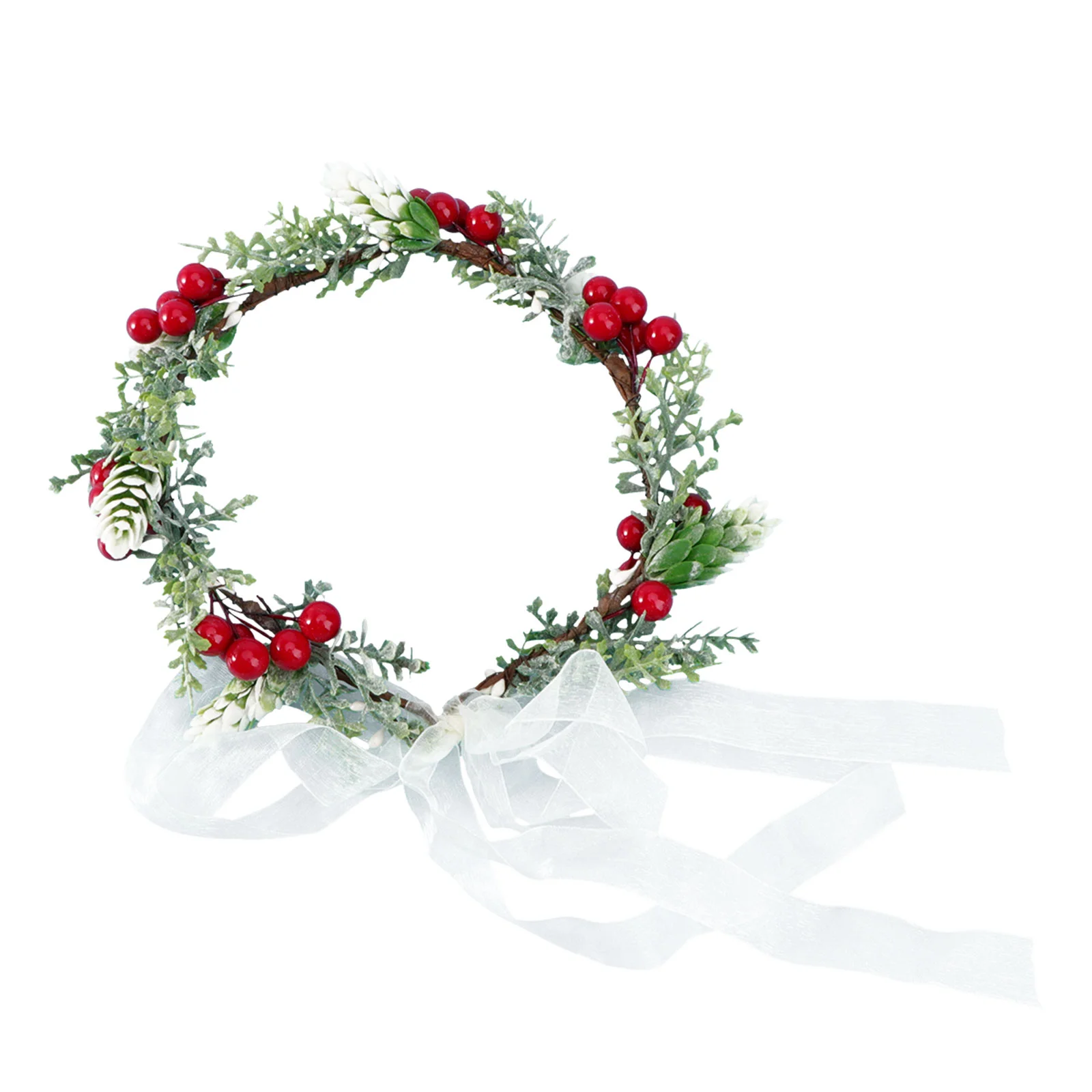 

1PC Realistic Wreath Hair Berry Green Plant Headband Wedding Headdress(Red)