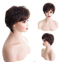 synthetic short straight brown wigs with bangs for white women daily wig full machine wigs synthetic hair