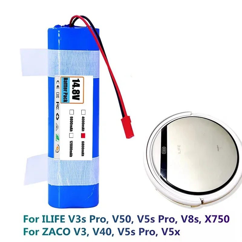 Фото Литиевая батарея 14.8V 12800mAh для ILIFE V3s Pro, V50, V5s Pro, V8s, V80 Max, B5 Max, S5 Pro, X750 с защитой от перегрева, высокая совместимость №3
