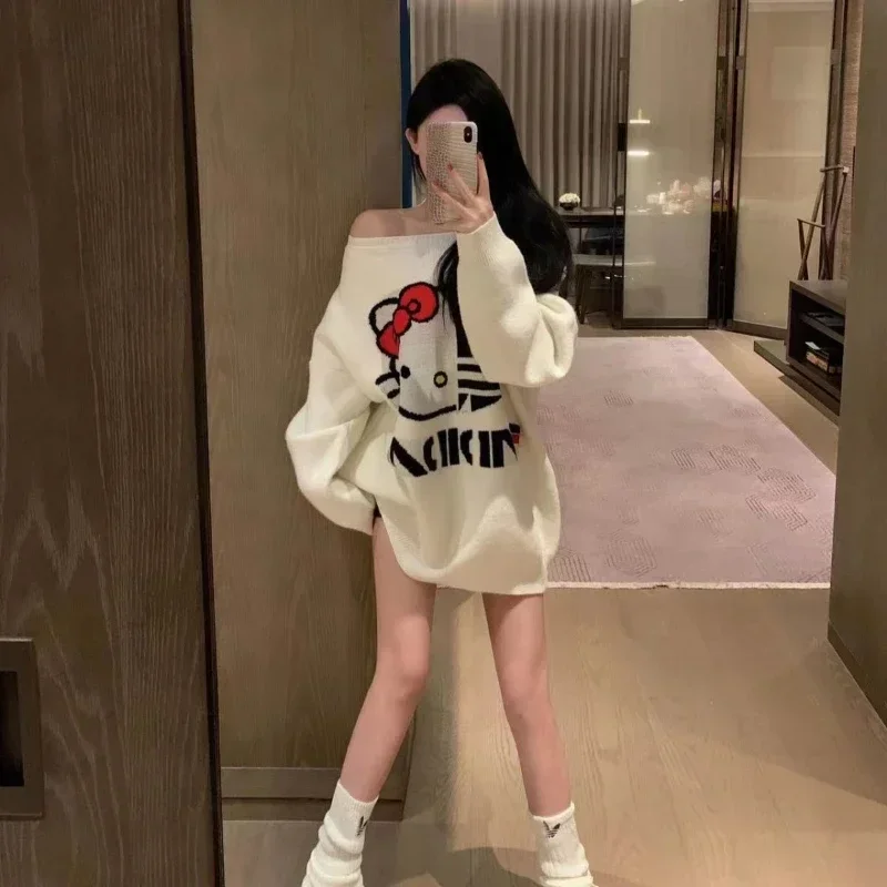 Свитер hellokitty Kawaii осенне-зимний утолщенный свитер для девочек милый топ с героями
