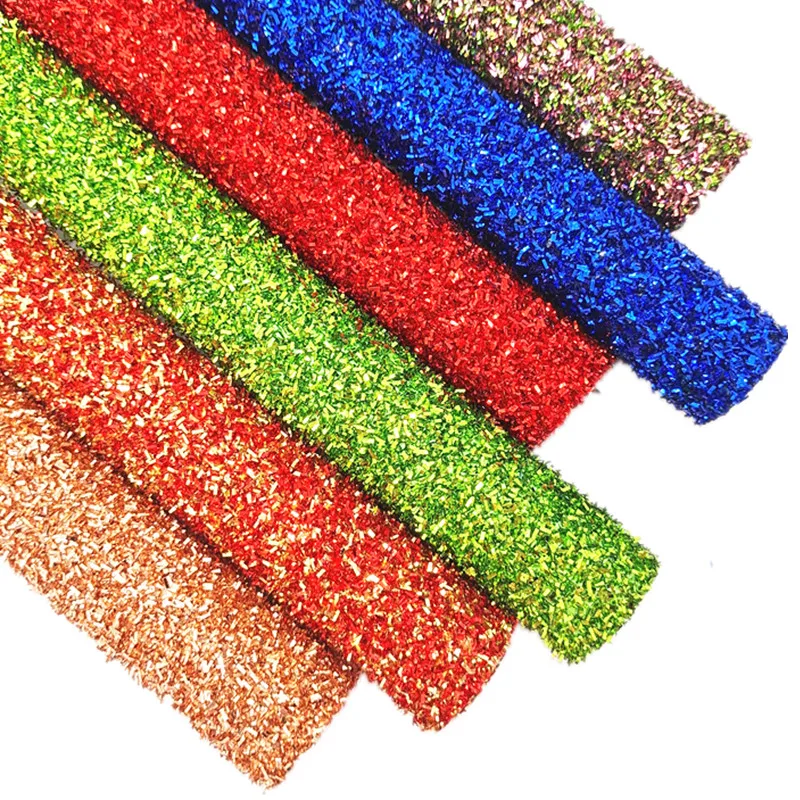 Christmas Tissel Glitter leather Sheets Red Green Glitter Faux Fabric sheets Handmade Leather for DIY Craft 8.2