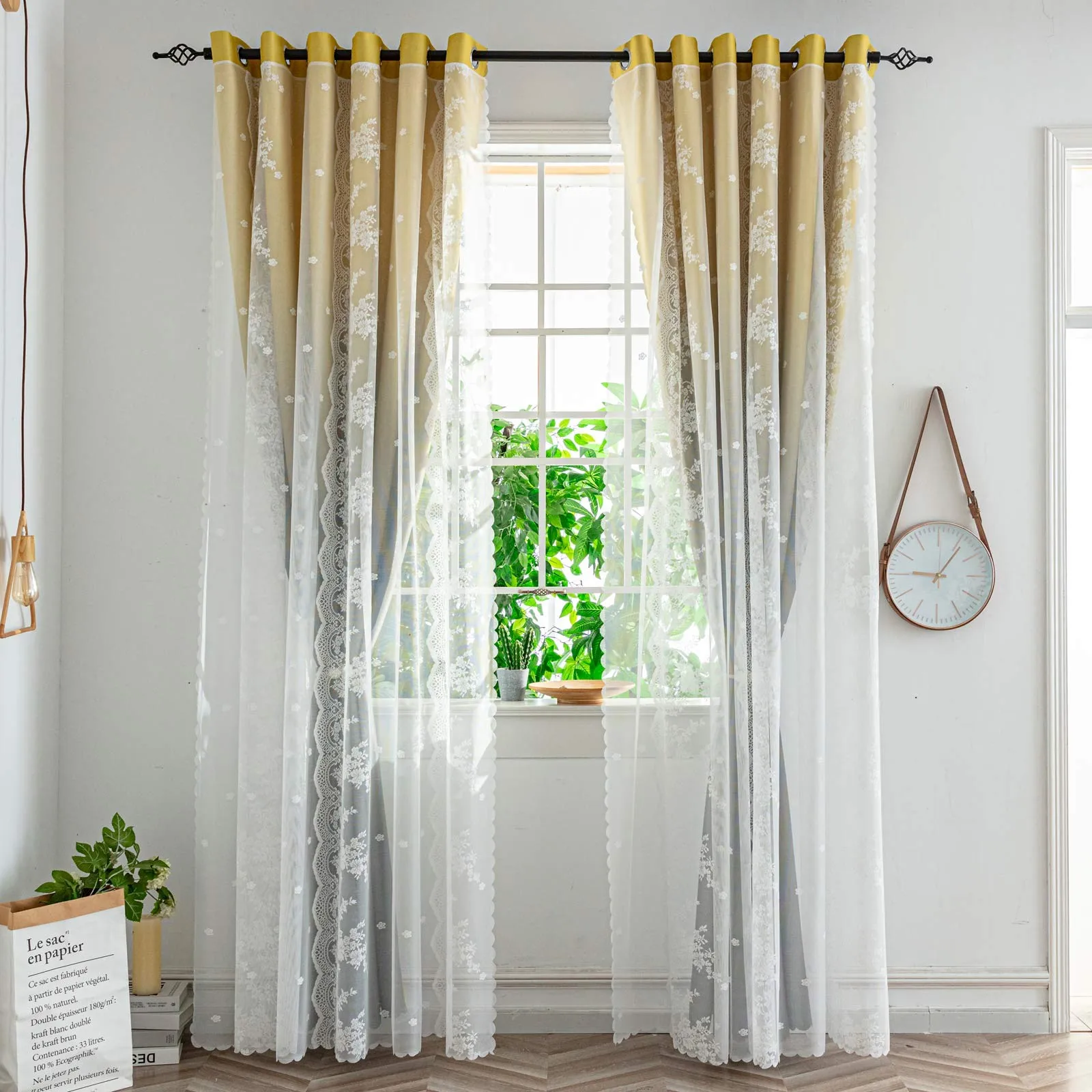

new double-deck Lace Tulle Door Window Curtain Drape Panel Sheer Scarf Valances Curtains For Living Room Bedroom Dropshipping