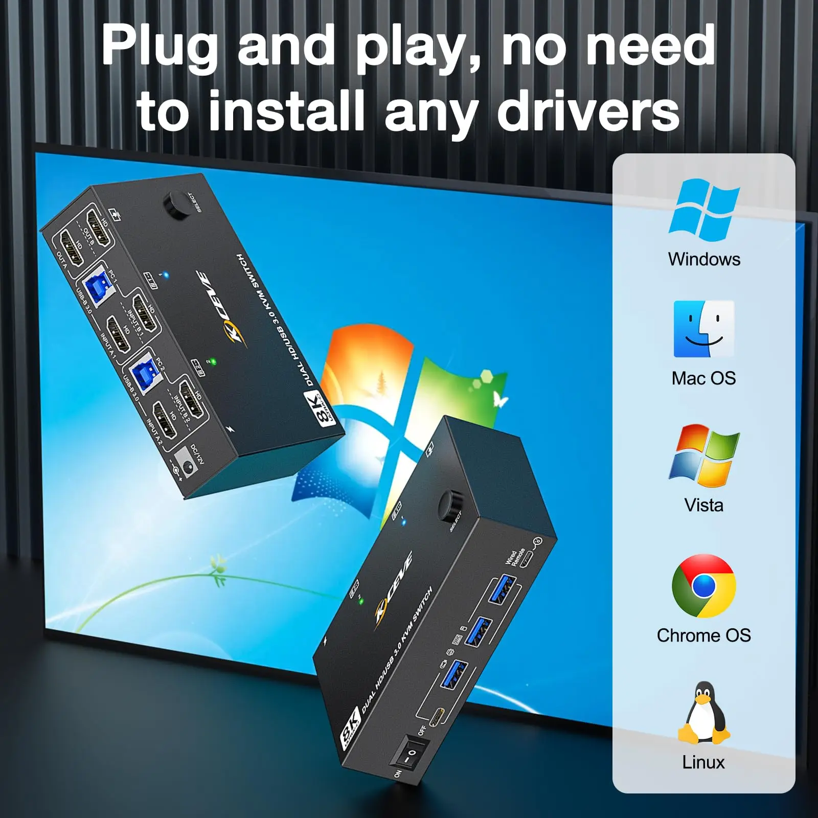 KVM-переключатель 8K HDMI 2 монитора компьютера 4K USB 3 0 двойной монитор для мониторов