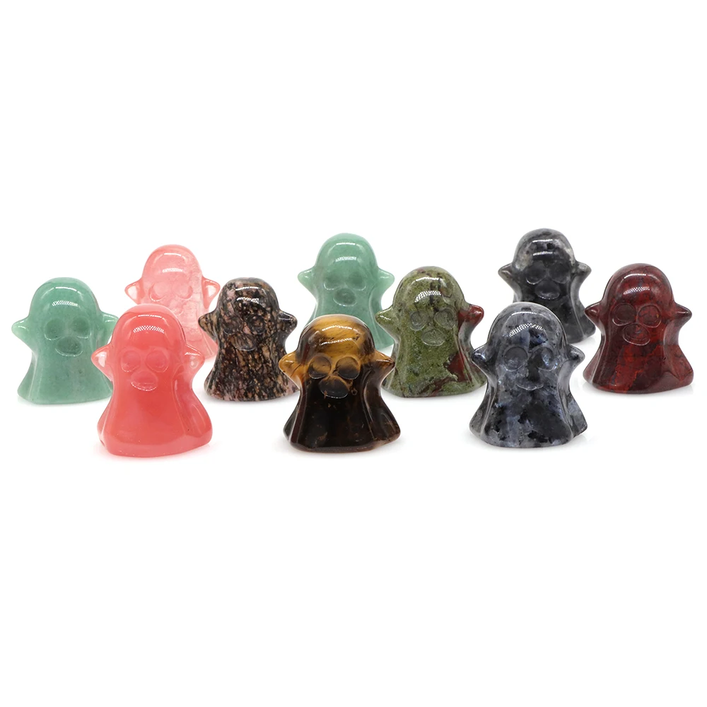 

1.2" Ghost Statue Natural Stone Carved Sculpture Room Ornament Healing Reiki Quartz Crystal Witchcraft Halloween Gift Home Decor