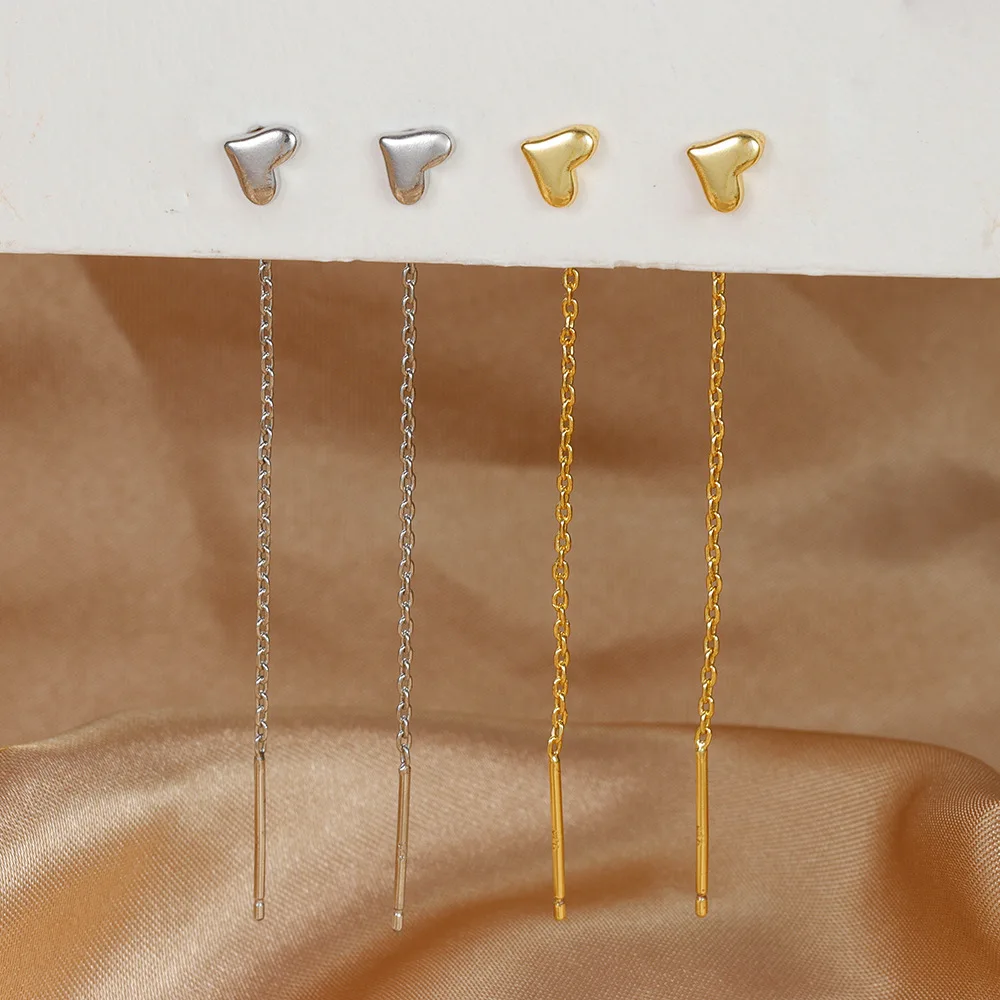 Серьги из серебра пробы в форме сердца с длинной кисточкой 2 шт.