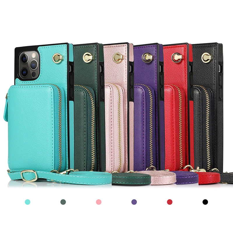 Solid Color Zipper Wallet Phone Case For iPhone 14 13 12 11 Pro Max 13 Mini 6 6s 7 8 Plus X XR XS  Card Holder Purse Back Cover