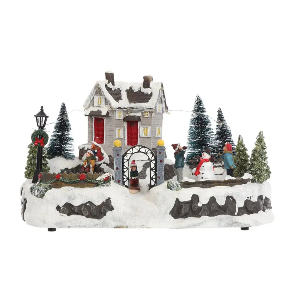 

Christmas Glowing Singing Courtyard Snow Landscape House Rotatable Children Resin Ornaments Xmas Tree Holiday Decoration