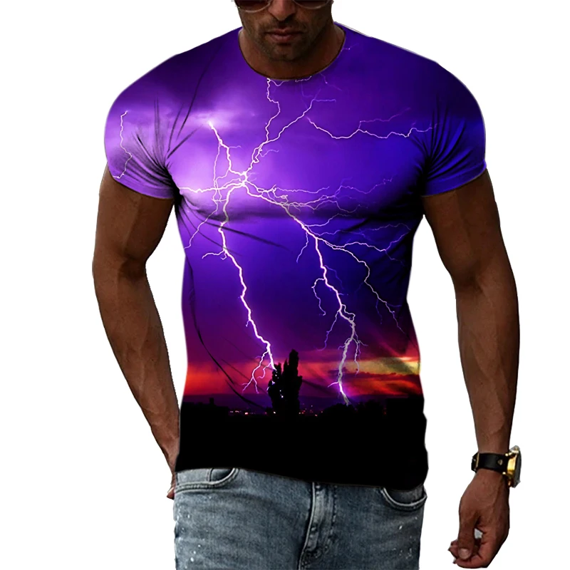 

Summer lightning natural climate pattern T-shirt men's fashion comfortable breathable leisure scenery personality short sleeves