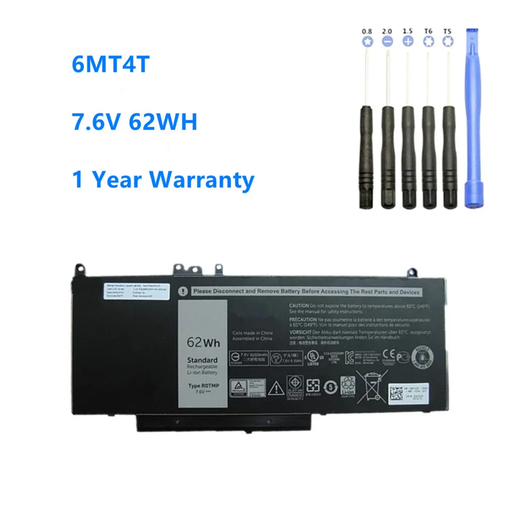 Фото 6MT4T 7,6 В 62WH Аккумулятор для ноутбука DELL Latitude E5470 E5570 M3510 15,6 