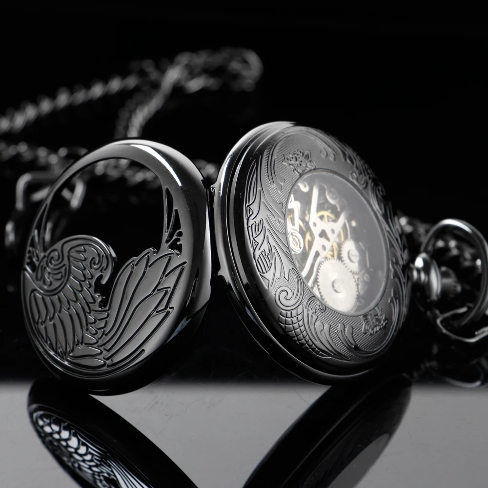 Angel Wings Embossed Hollow Steampunk Mechanical Pocket Watch Retro Gentleman Analog Signal Clock Lady Jewelry Gifts