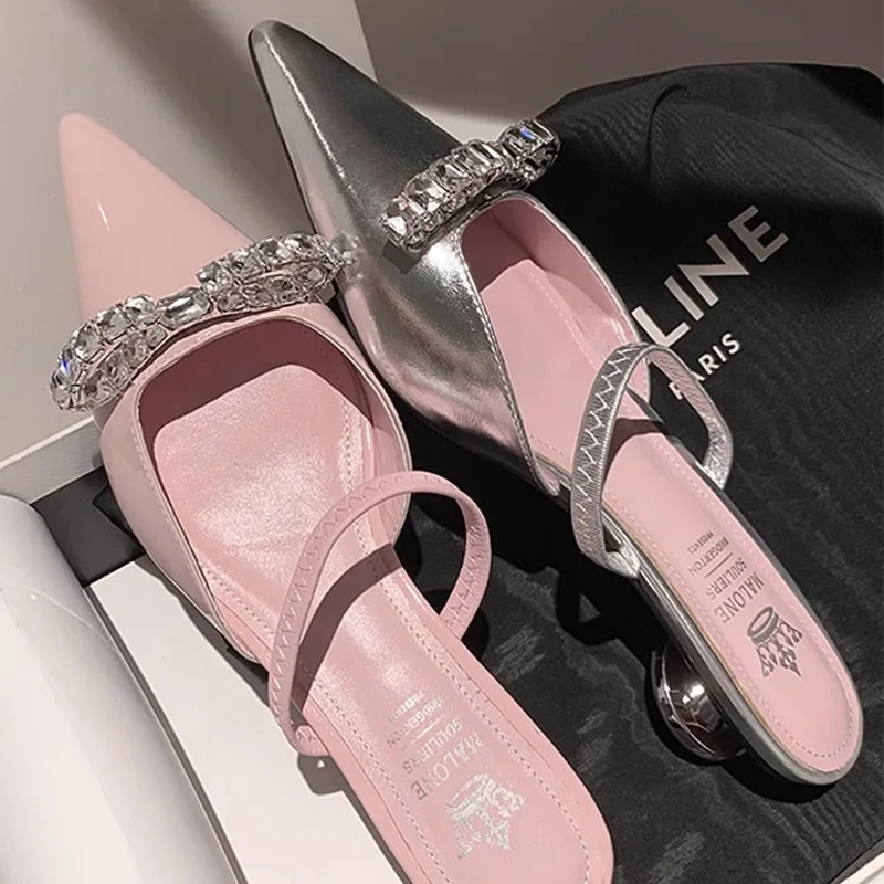 

Женские туфли без задника, с острым носком, на среднем каблуке