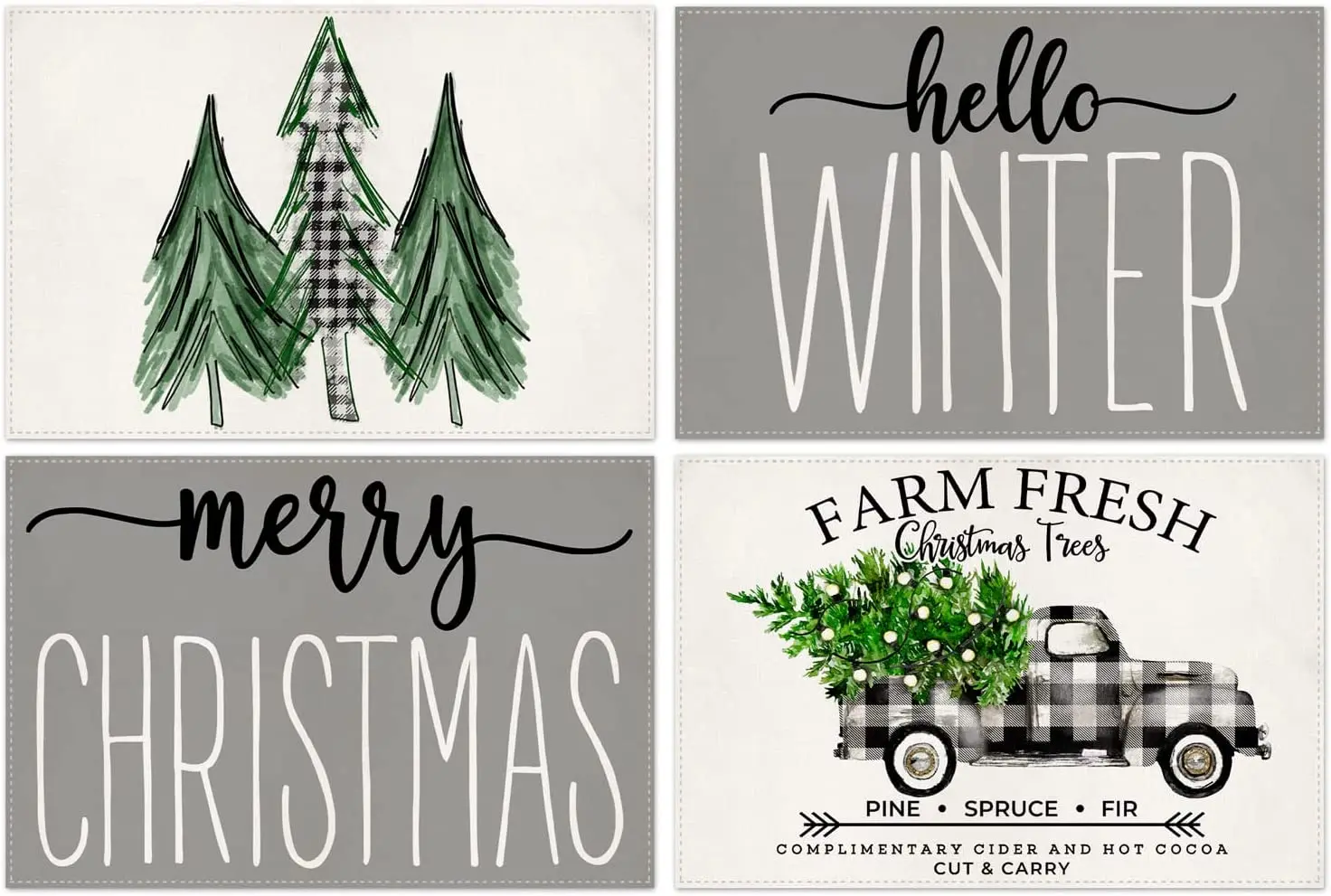 

Christmas Trees Placemats for Dining Table 12x18 Inch Christmas Farm Truck Hello Winter Seasonal Holiday Decoration Washable