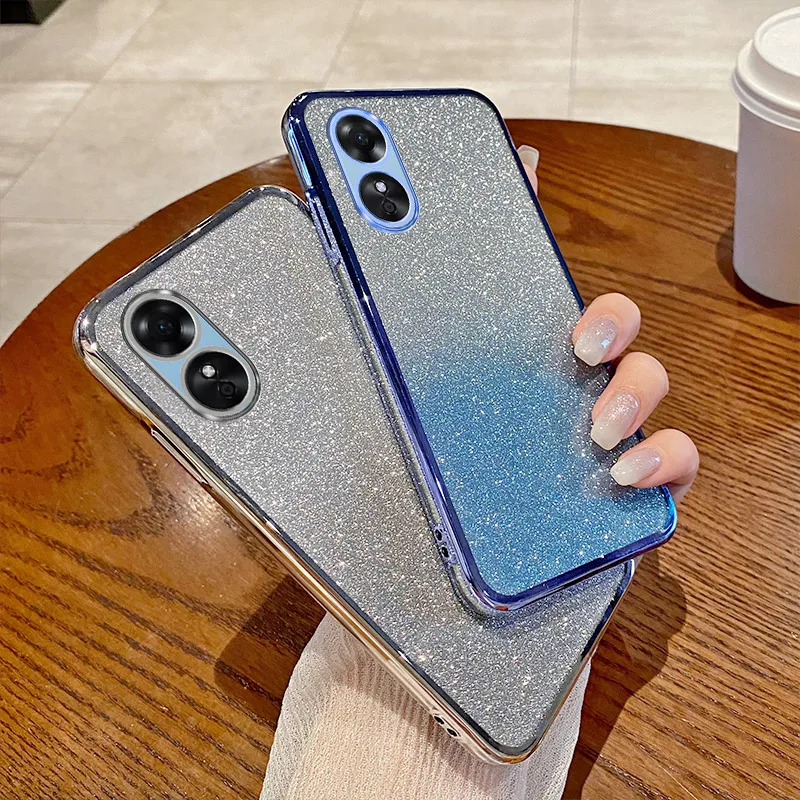 Задняя крышка телефона для Oppo A17 4G Роскошная блестящая обшивка Мягкая