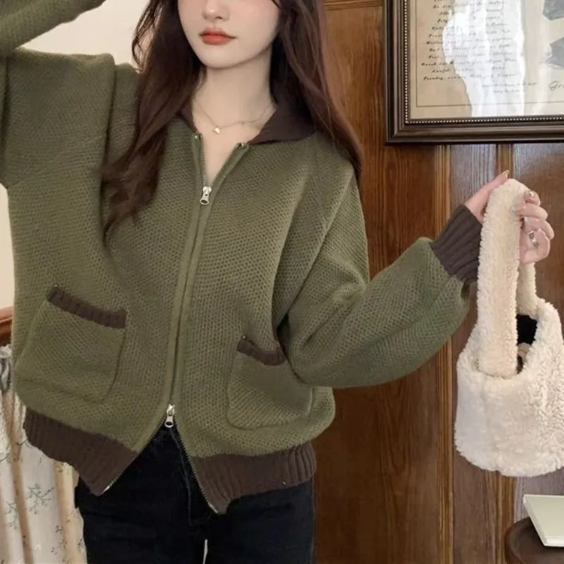 

Autumn and winter new small fragrant cardigan feminine light mature style fashion lapel zipper loose sweater woman