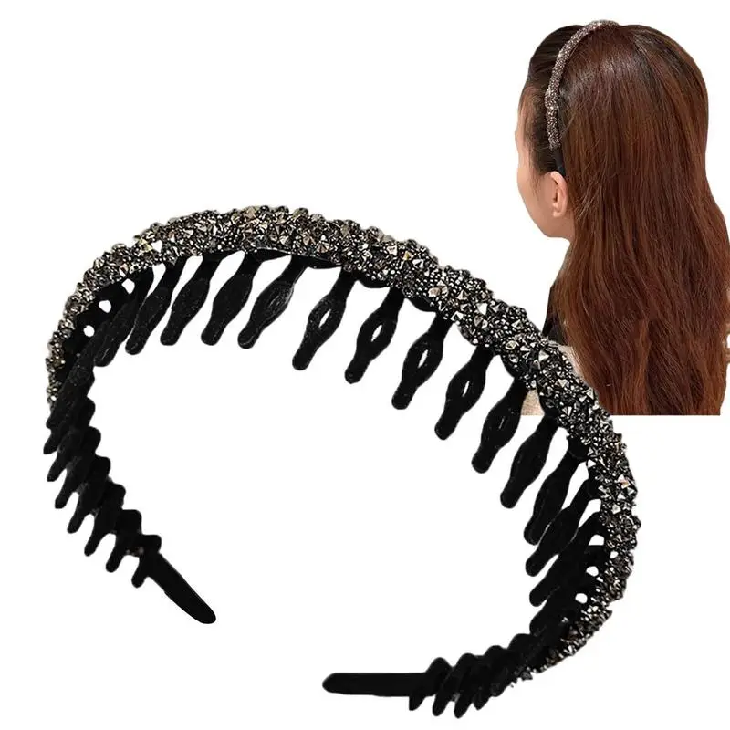 

Vintage Rhinestone Headband Hair Bands For Women's Hair With Flocking Comb Double Rows Sparkly Beaded Hair Hoops Weave Hair Band