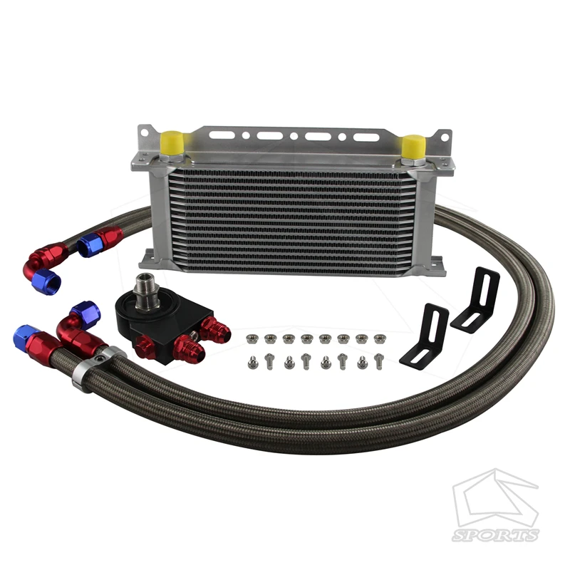 

16 Row Engine Oil Cooler Kit AN10 Thermostat Sandwich Plate + Oil Lines Kit