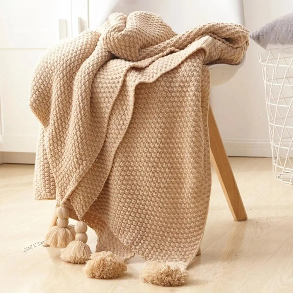 

Blankets For Office Siesta Air-conditioner Bedspread Bedding Tapestry Tassel Blanket Knitted Ball Woolen Sofa Warm Cozy Throw