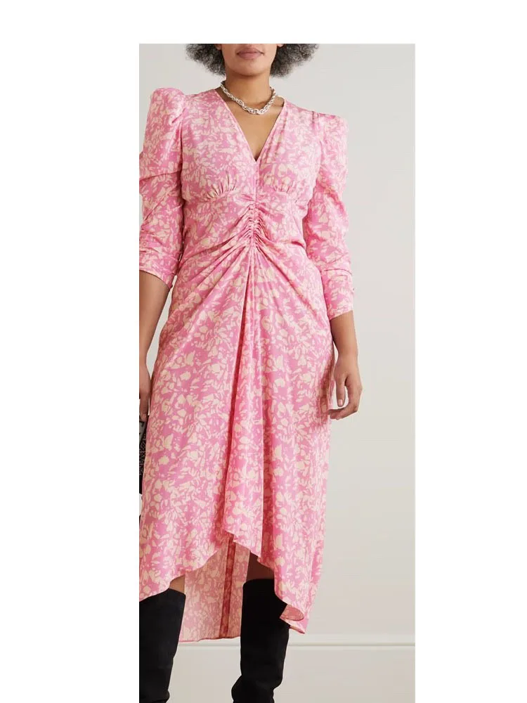 Women Dresses 2023 New Fashion Print Silk Midi Dress