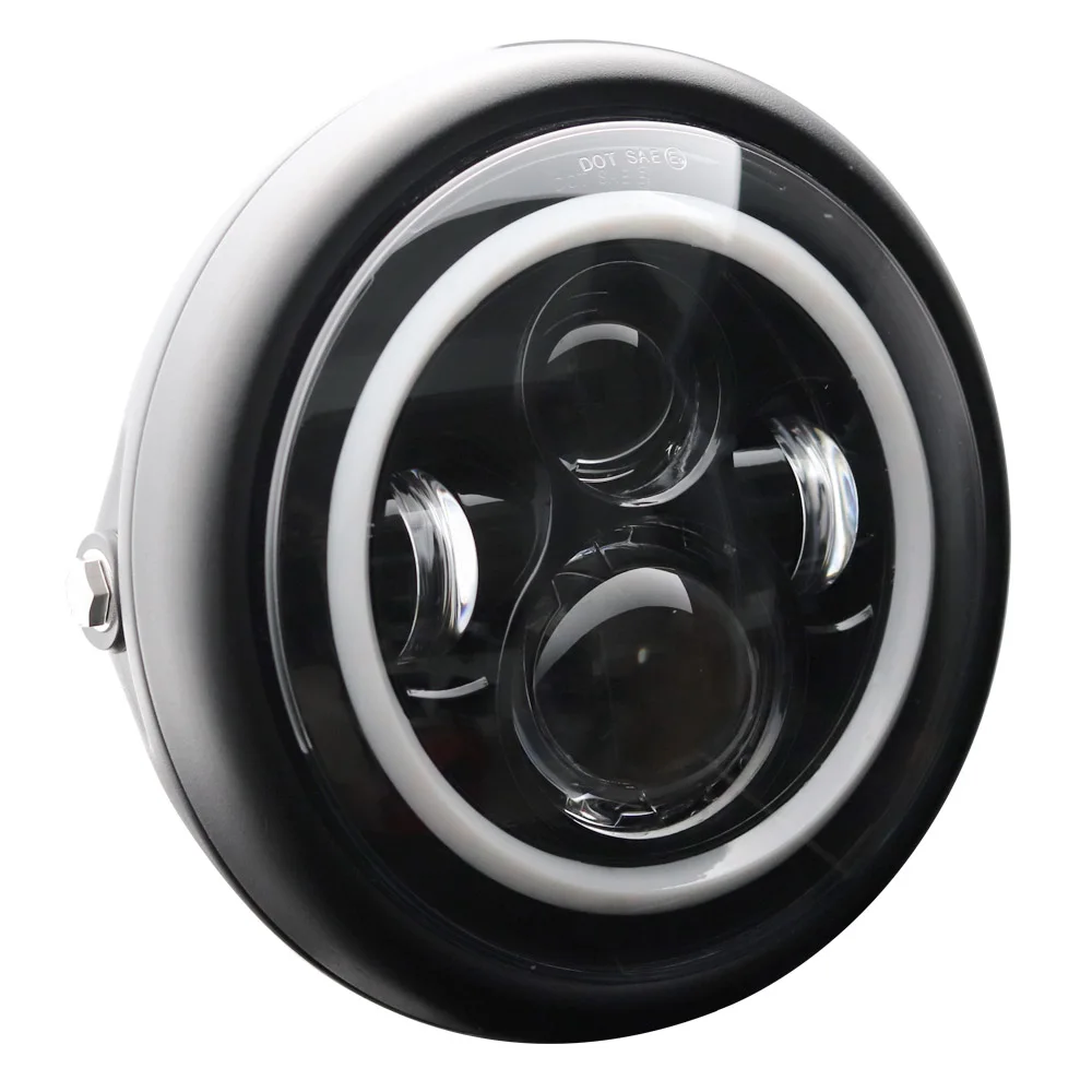 

Светодиодные фары 7,5 дюйма с кольцевым сигналом поворота Halo для Harley Honda Cafe Racer Bobber 7,5 светодиодный ная фара для мотоциклов