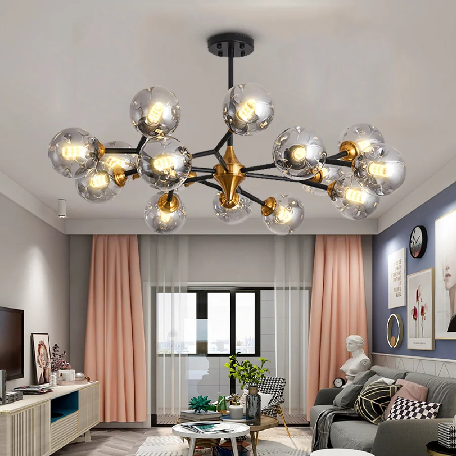 

Nordic Glass Chandelier For Living Room Modern Bedroom Loft Kitchen Hanging Ceiling Lamps Transparent Bulb Indoor Light Fixtures