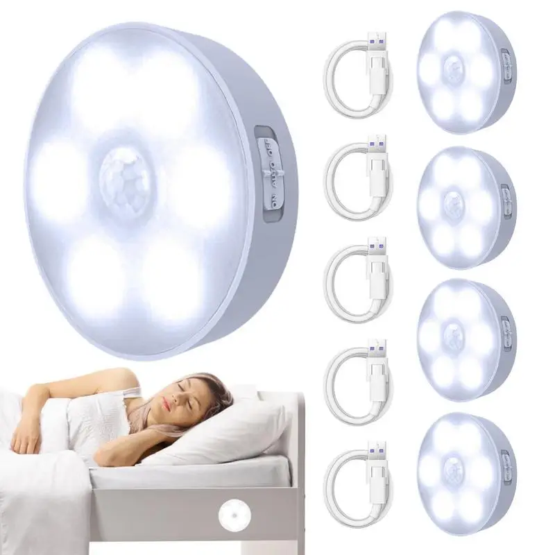 

5 шт., перезаряжаемая Беспроводная круглая лампа с датчиком движения