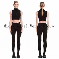 2022 luxury design fashion triangle stand collar sleeveless vest womens top high end temperament elastic thin womens trousers