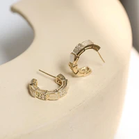 korean shiny crystal shell c shape earrings for women femme retro gold color metal circle hoop earrings 2022 statement jewelry