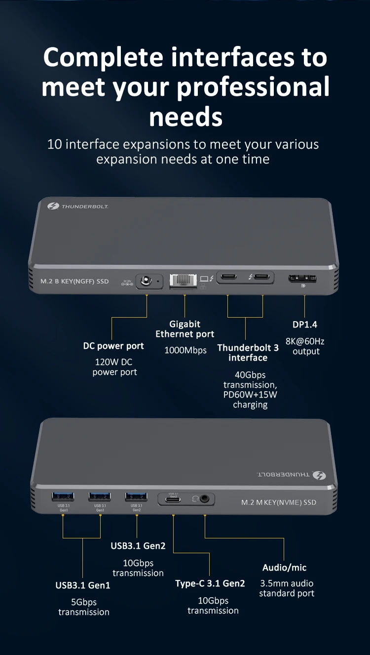 Док-станция 8K со встроенным слотом NVME и NGFF SSD для ноутбука