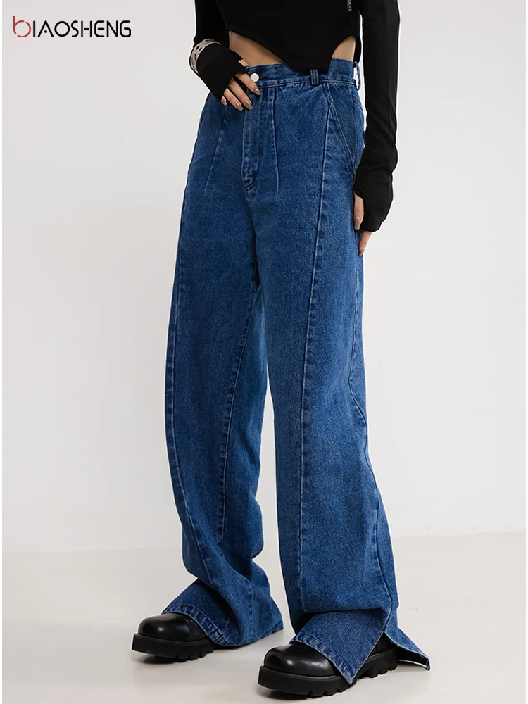 

Womens High Waist Jeans Vintage Baggy Wide Leg Straight Leg Pants Fashion Casual Comfy Moms Slit Denim Trousers Y2k Streetwear